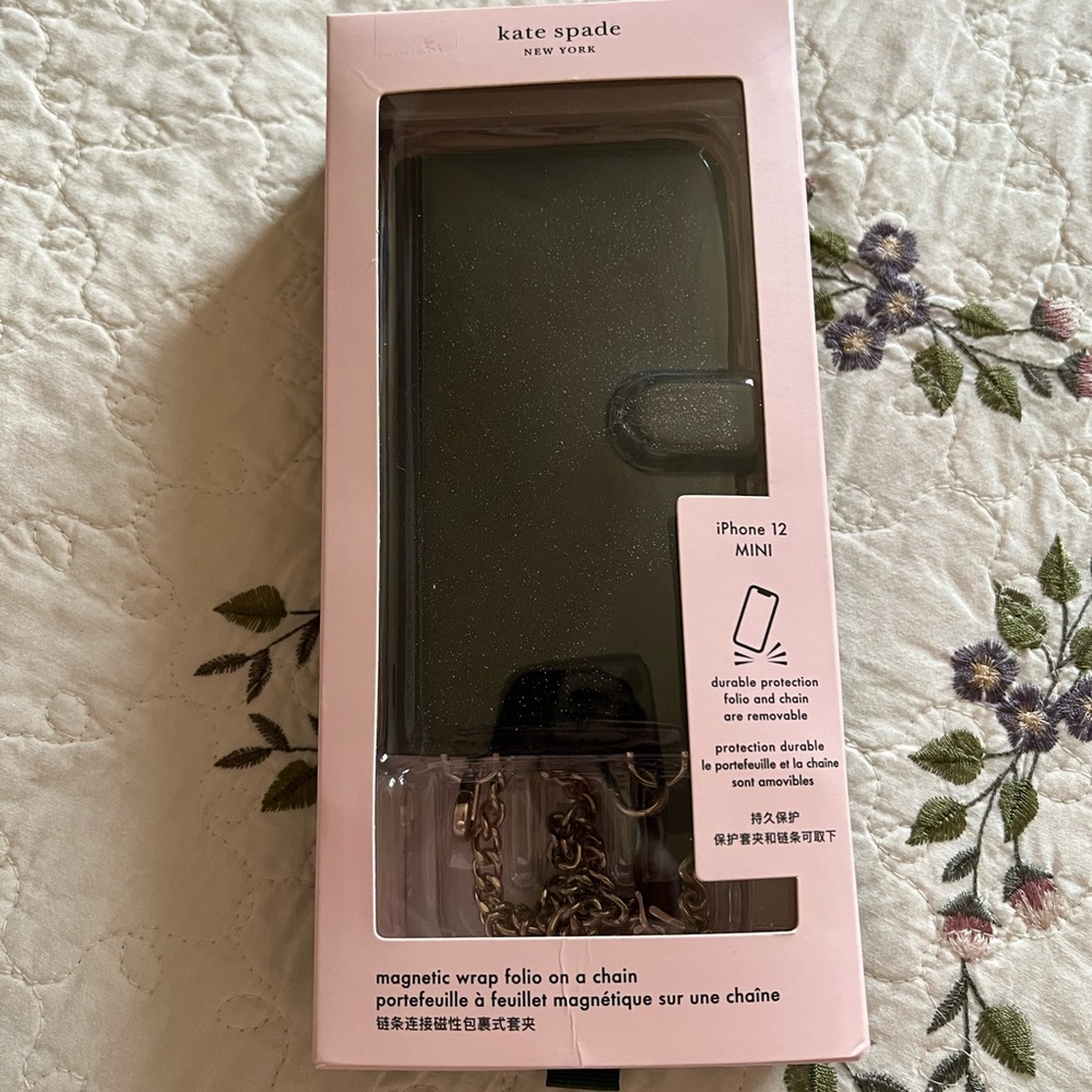 Kate Spade iphone 12 mini magnetic wrap folio on a chain